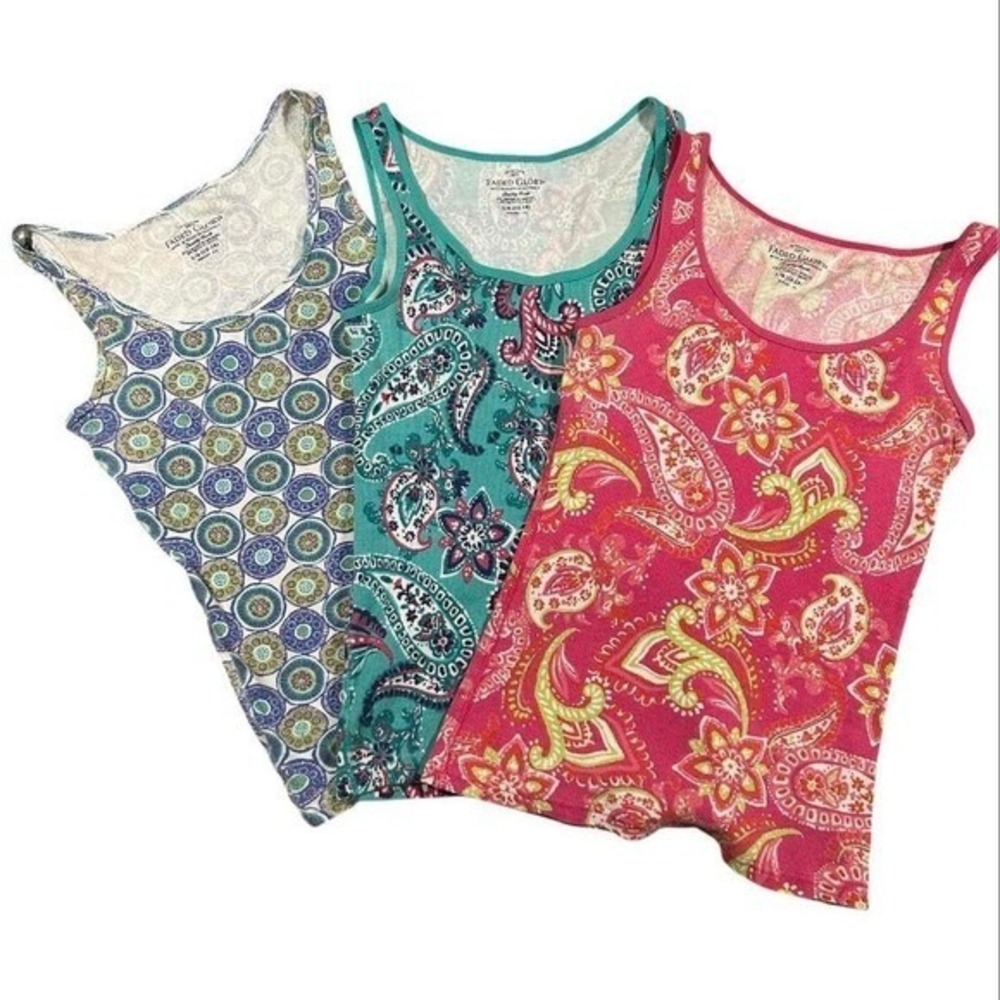 Y2K Womens Ribbed Tank Tops Bundle Paisley Boho Summer Retro Festival Layering L